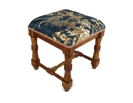 Vintage  Footstool Ottoman Foot rest Birds  Fabric Wood Oak 