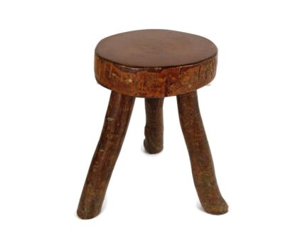 antique Hand Carved wood Milking Stool Pedestal Table Pedestal French Brutalist Steampunk  