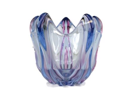 Gorgeous Bowl Dish Centerpiece Vase Purple Blue Cranberry Art Glass Murano Italy Vintage