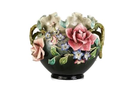 Planter Cache Pot French Pottery Faience Majolica Flowers Art Deco Basket Gorgeous Large