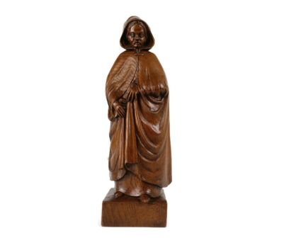 Hand Carved Wooden Statue Figurine Sculpture Old Lace Lady Bruges Signed VanMet Folk Art 