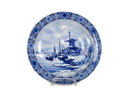 Vintage Charger Plate Delft Blue White Koninklyke Porceleyne Fles Hand Painted Marked seascape