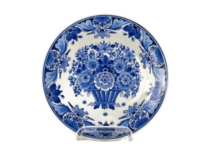 Vintage Charger Plate Delft Blue White de Porceleyne Fles Hand Painted flower basket