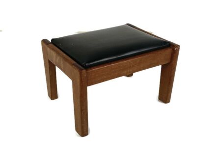 Very Small Vintage Footstool Ottoman Foot rest Bench Mid Century Modern Retro  Wood faux Leather