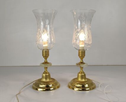 Vintage pair of Desk Table Nightstand lamps glass shades brass Marble 