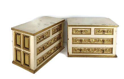 Pair Antique Carved Wooden White gold gilded Chest of drawers Cabinet Exquisite Glass Parts