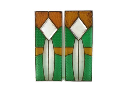 Pair Antique Glass Stained Leaded Glass Panels Beveled glass mirrors Architectural Reclaimed 