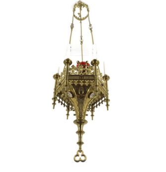 impressive Neo Gothic Bronze Gold Gilded Chandelier Castle Joesph Wilmotte Belgium 6 lights (candles)