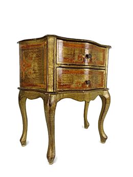 Florentine Nightstand End Table Hall Cabinet Chest of Drawers Gold Gilded Mid Century