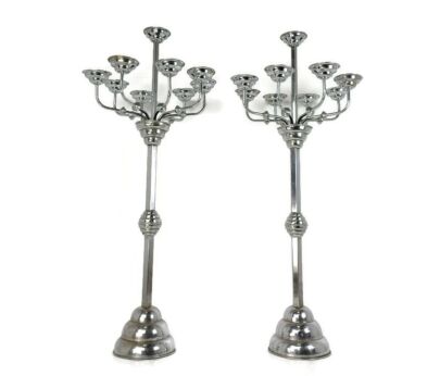 XXL Art Deco Antique Candelabras Pair Chrome HTF 8 arm Altar Stunning