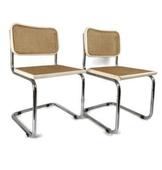 pair Cesca Arm Chair Italian Design by Marcel Breuer Tubular Steel Frame Lounge Desk  