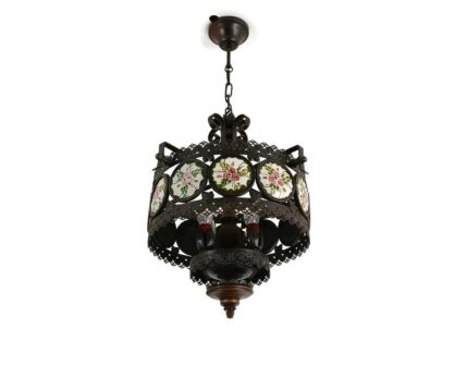 Vintage Chandelier Pendant Light Ornate Bronze Flower Medallions Lovely 4 lights 