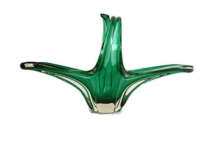 Italian Green  Bowl Dish Centerpiece Murano Seguso Art Glass Modernist Vintage