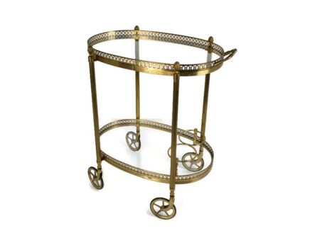 Bar Cocktail Tea Cart Trolley era maison Jansen 1940s Hollywood Regency Brass  glass WOW