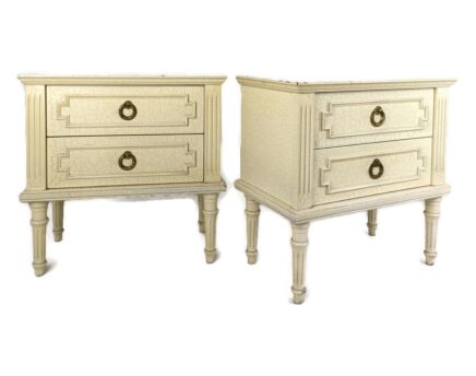 Pair  French Provincial White Crackled Chest of Drawers End tables Cabinets Nightstands