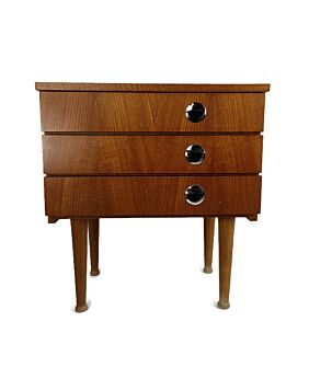 Wooden Wood Nightstand End Table Chest of drawers Sock drawer Modernist Retro chrome knobs