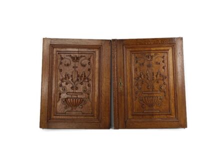 Pair Antique Hand Carved Wood Door Panels Reclaimed Architectural Salvaged flower baskets