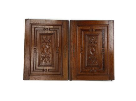 pair  Antique Hand Carved Wood Door Panels Reclaimed Architectural Salvaged Ornate Oak