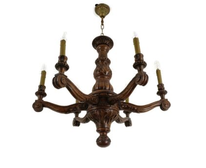 large Hand Carved Wooden  Chandelier 6 arm Lights Vintage Ornate Barn Farmhouse style