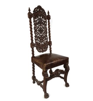 Antique Barley Twist Hand carved Wood Parlor Chair Leather Seating Ornate Gorgeous Gothic WOW