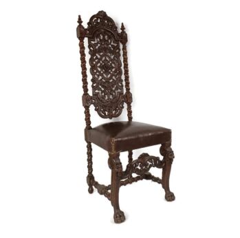 Antique Barley Twist Hand carved Wood Chair Leather Seating Ornate Gorgeous Gothic WOW