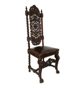 Antique Barley Twist Hand carved Wood Chair Leather Seating Ornate lion Heads Gothic WOW