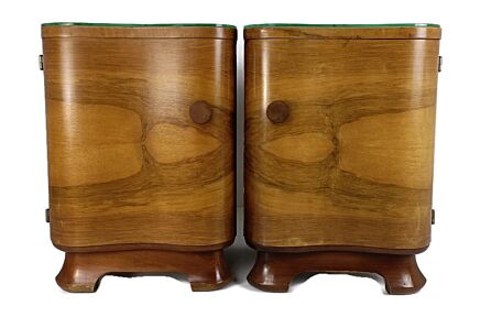 Art Nouveau Deco Pair Nightstands Walnut Wood End Tables cabinets Halabala style WOW