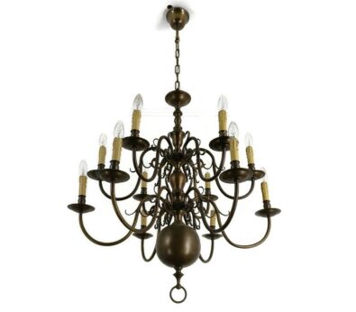 Flemish Dutch Double Chandelier 12 Arms Lights Bronze Gorgeous HTF vintage