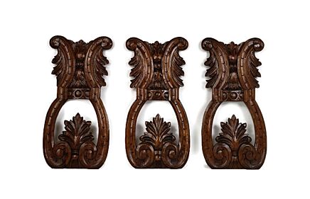 three Hand Carved Wooden trims Panels Pediments Corbels Antique Flowers Gorgeous oak