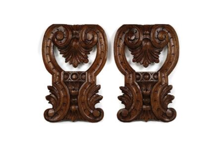 two Hand Carved Wooden trims Panels Pediments Corbels Antique Flowers Gorgeous oak