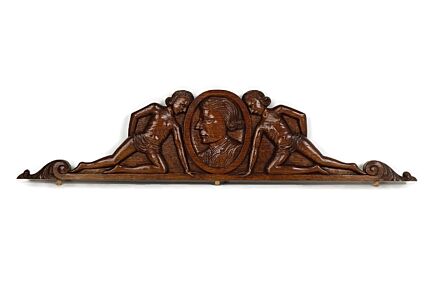 Hand Carved Wooden Pediment Over door Architectural Antique Figurines Faces