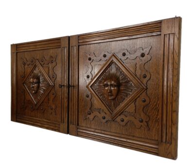 pair antique Door Panels Cabinet Face oak Hand Carved Wood Architectural Reclaimed Ornate