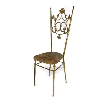 Vintage Chiavari Chair Ornate Brass Hollywood Regency Italian  Needlepoint seating