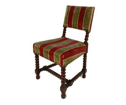 Antique Barley Twist Hand carved Wood Chair Striped Fabric Seating  Exquisite Barn Style