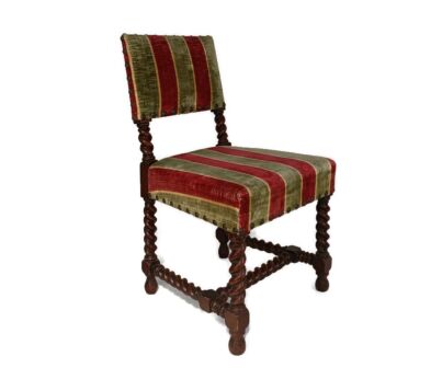 Antique Barley Twist Hand carved Wood Chair Striped Fabric Seating  Exquisite country style