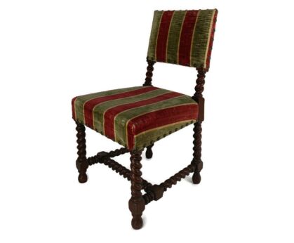 Antique Barley Twist Hand carved Wood Chair Striped Fabric Seating  Exquisite country barn style