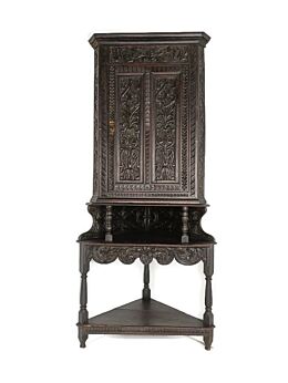 Antique Corner Cabinet Wood large 18 th Century Exquisite Ornate hand Carved 