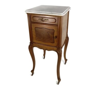 Antique Nightstand End Table Wood Porcelain On wheels Louis XV style Bedroom Cabinet