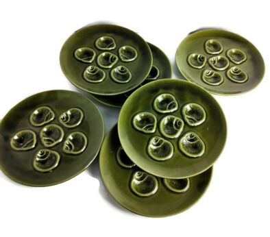 Set of 6 French Escargots Snail Plates Dishes Stylish  marked seafood oyster vintage