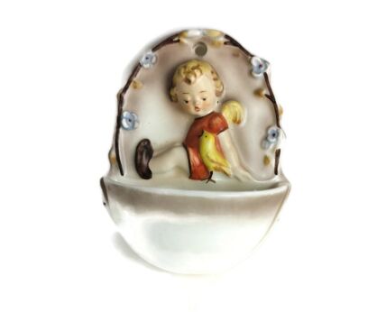 Vintage Holy Water Font Porcelain Goebel Hummel Marked Sweet child bird Germany