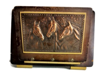 Magazine Letter box Wall hanging art Deco Hammered Copper Plate on Wood Horses Lovely