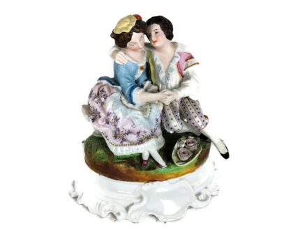 Lovely Antique Porcelain Figurine Budvase Couple Courting Bisque