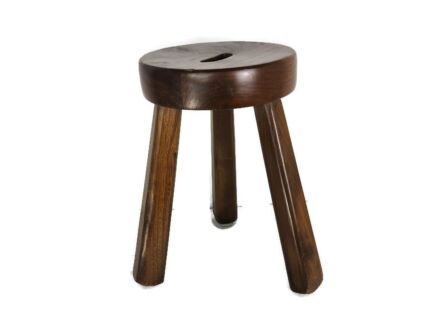 Funky antique Milking stool Plant stand pedestal carved wood, France tripod side table