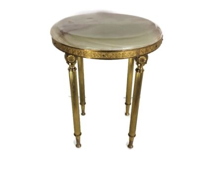 Small Side Occasional table Marble Top Brass Legs heavy Hollywood regency Stylish 