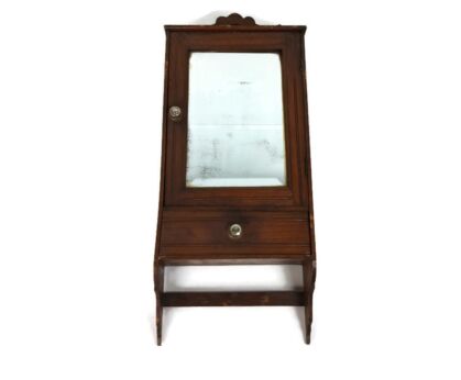 Antique Pharmacy Medicine apothecary Cabinet wood beveled glass Barn farmhouse style