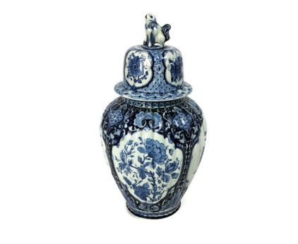 Royal Sphinx Maastricht Marked Delft Vase Urn Blue White Foo Dog  medium height