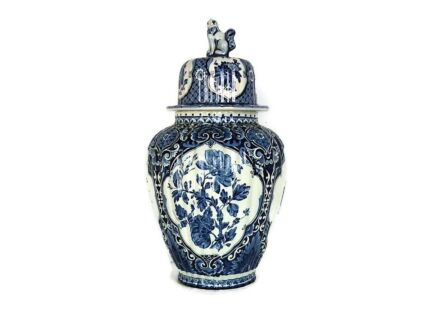 Royal Sphinx Maastricht Marked Delft Vase Urn Blue White Foo Dog  Large Modernist