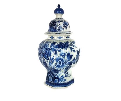 Porceleyne Fles Marked Delft Blue white urn Vase with Lid Vintage modernist Beautiful