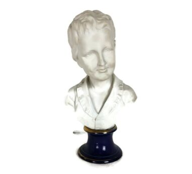 Porcelain vintage Bust of Child of Josephine Signed Pucci Bisque Cobalt blue base