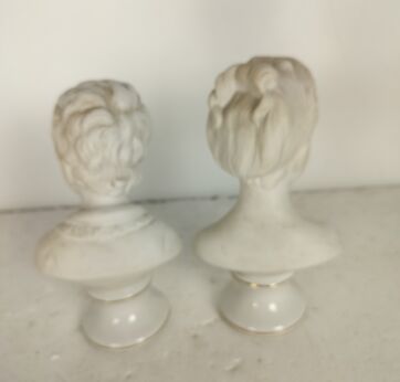 couple small Busts Boy Girl Capodimonte Marked Bisque Porcelain Vintage Lovely